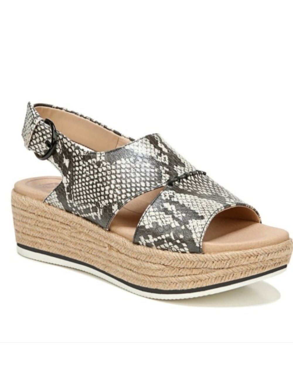 Dr. Scholl's Catch 22 Wedge Espadrille Sandals White Snakeskin Shoes Size 6.5